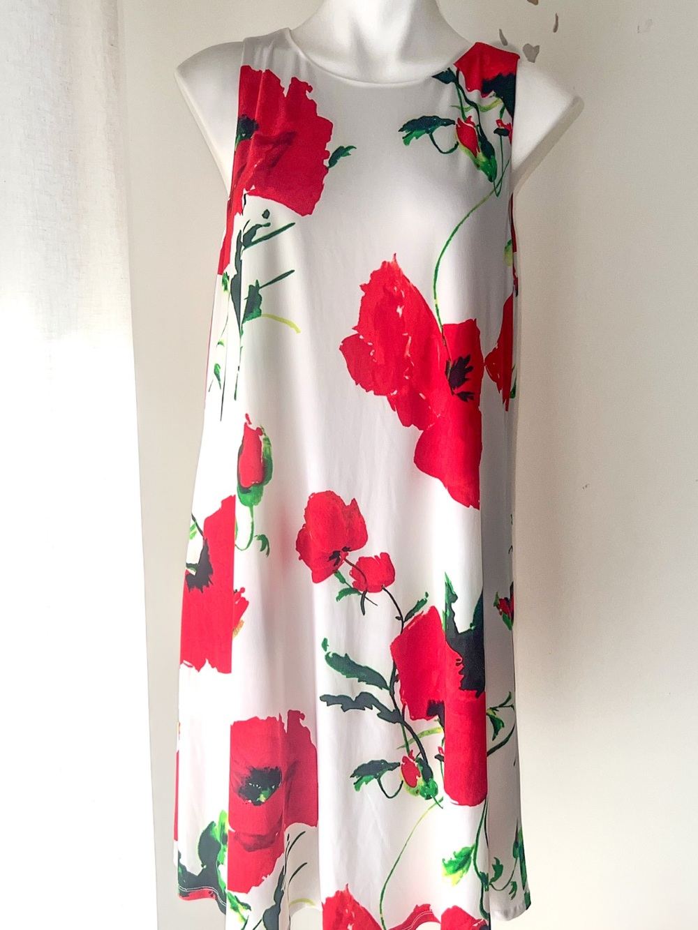 Lafayette 148 White Sleeveless Floral Print Dress Red Floral Midi Shift Dress